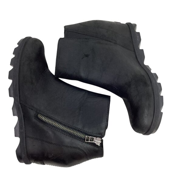 Sorel Joan Of Arctic Wedge ll Zip Womens 9.5 Nubuck Leather Ankle Boots Black - Picture 5 of 11